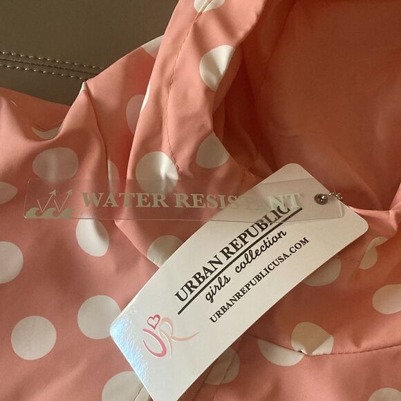 NWT Urban Republic Girls Matte Vinyl Raincoat with Hood. Pink with White Dots. - Picture 7 of 11